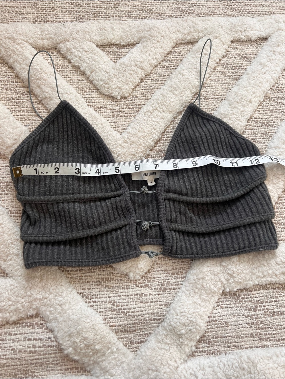 Joah Brown Cropped Triangle Luce Knit Bra Cami S/M Charcoal Grey - Picture 4 of 7